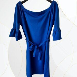 ABS Allen Schwartz Off Shoulder Bell Sleeve Mini Dress Indigo Blue